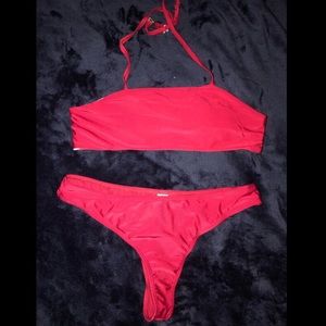 burgundy 2 piece swim suit set